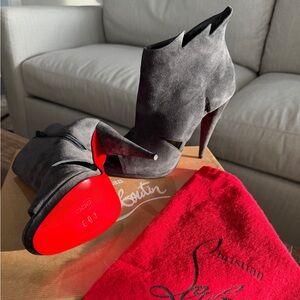 Christian Louboutin Charcoal Suede Heeled Booties